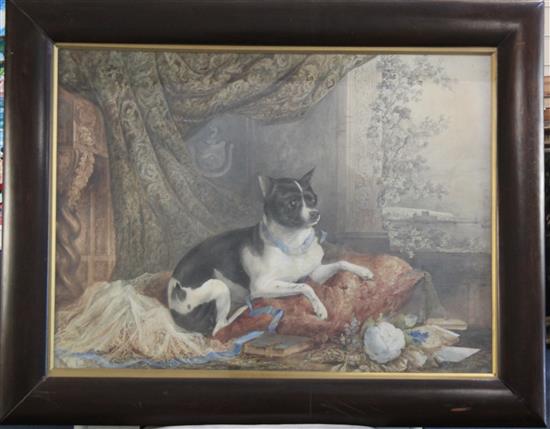 James Howard Burgess (1817-1890) Portrait of a toy terrier or Chihuahua seated upon a cushion, 20 x 27in.